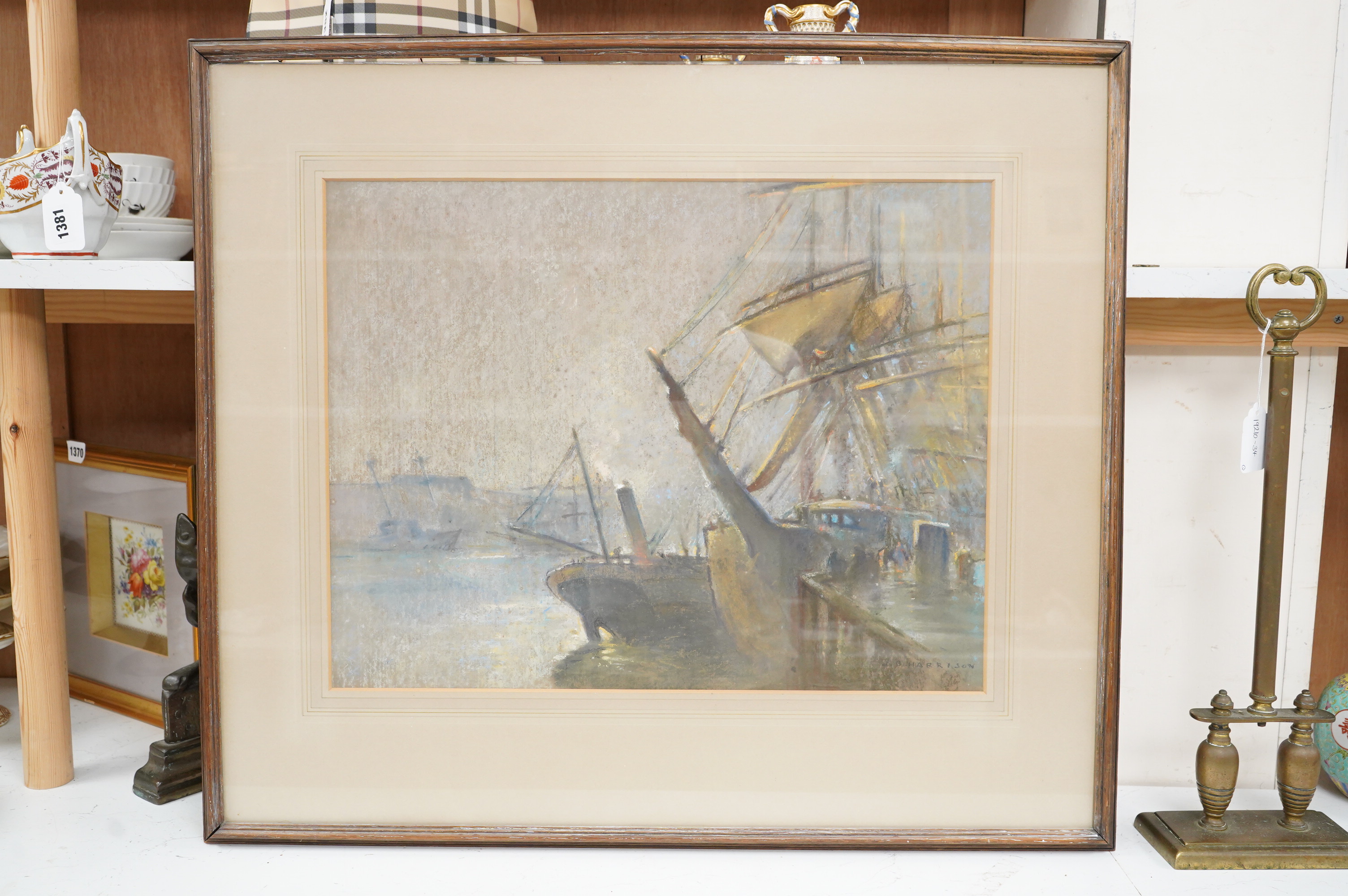 John Brown Harrison (1876-1958), 'Early Morning, Whitby Harbour', signed, exhibition label verso, pastel, 41 x 53cm